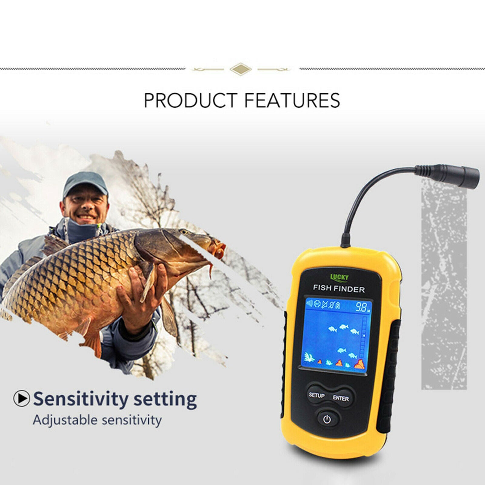 Portable Fishing Sonar Handheld Wired Fish Finder Fishfinder Alarm Sensor