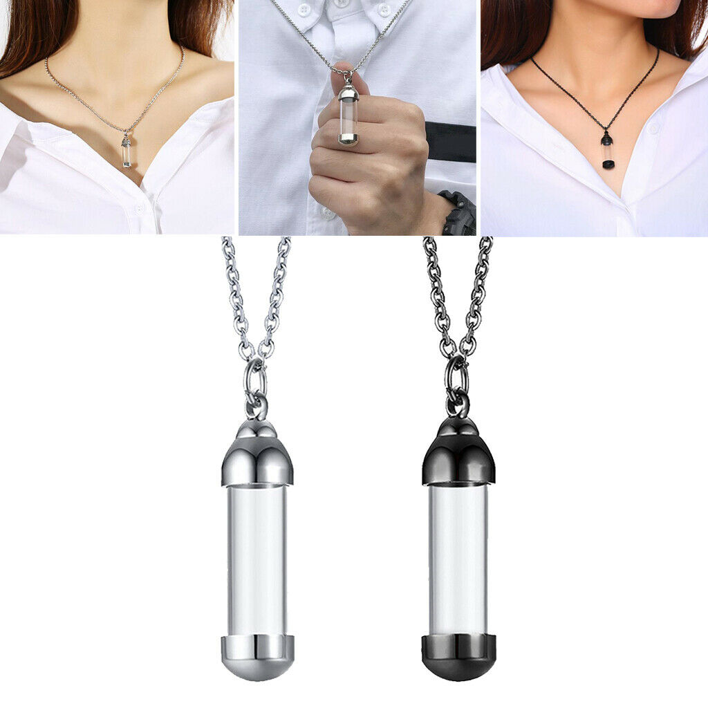 2pcs Steel Glass Bottle Urn Pendant Necklace for Ashes Hair Jewelry DIY
