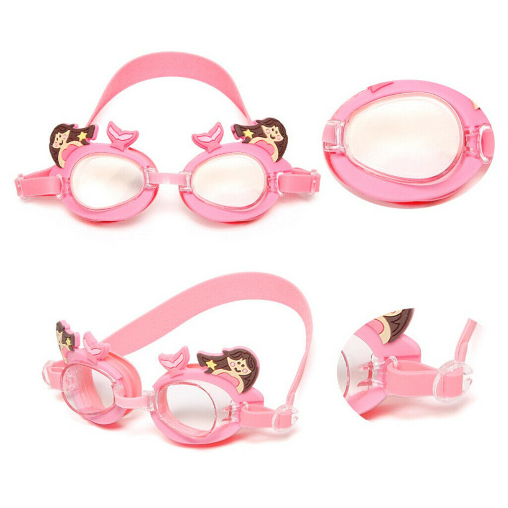 Kids Swimming Goggles Anti-Fog Adjustable Silicone Eyewear Pink Swan