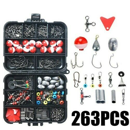 263PCS Fish Tackle Box Fishing Accessories Case Fish Hook Lure Parts Set Kit