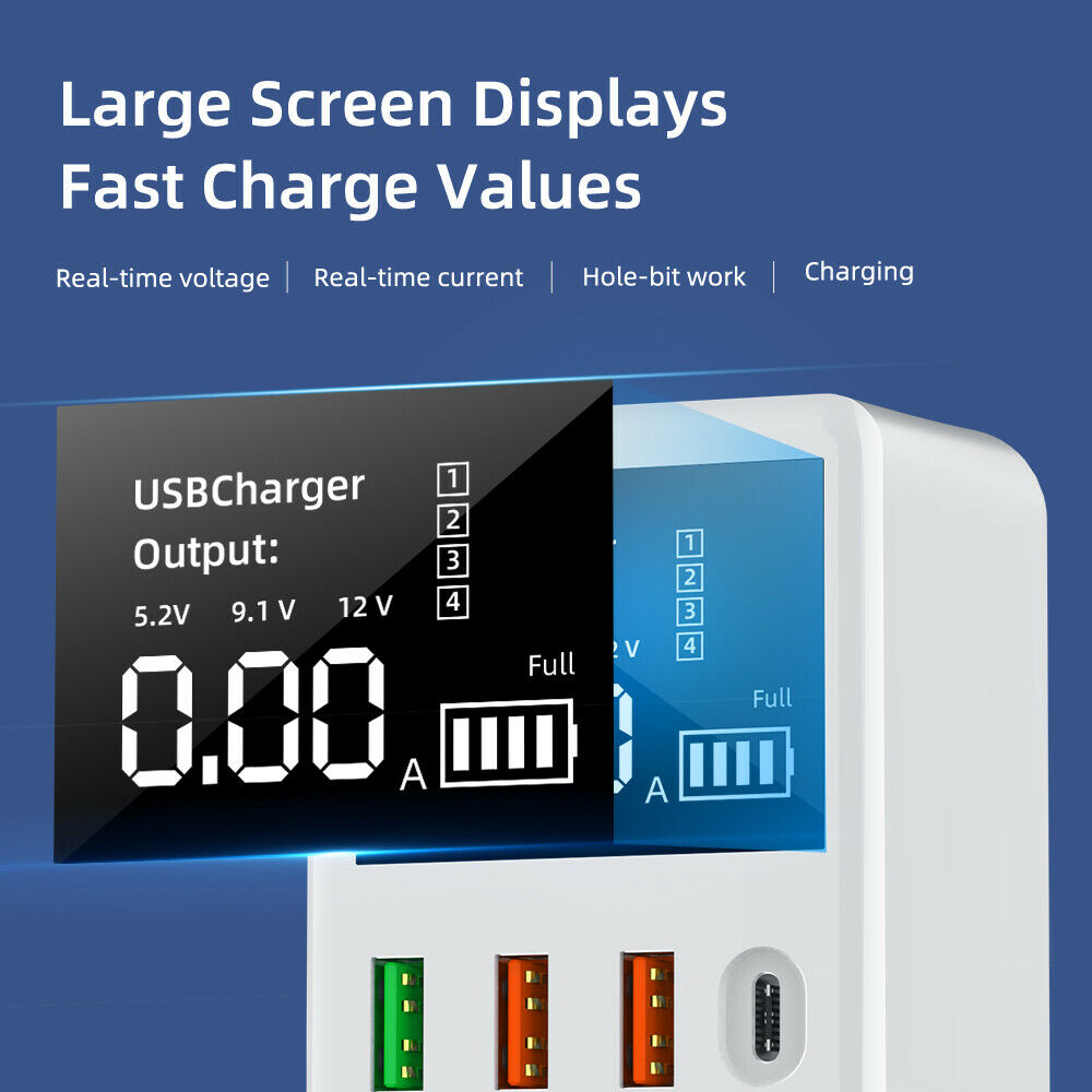 US Plug Fast Charging USB Charger 4 Ports Phone Charger LED Travel Wall Charger