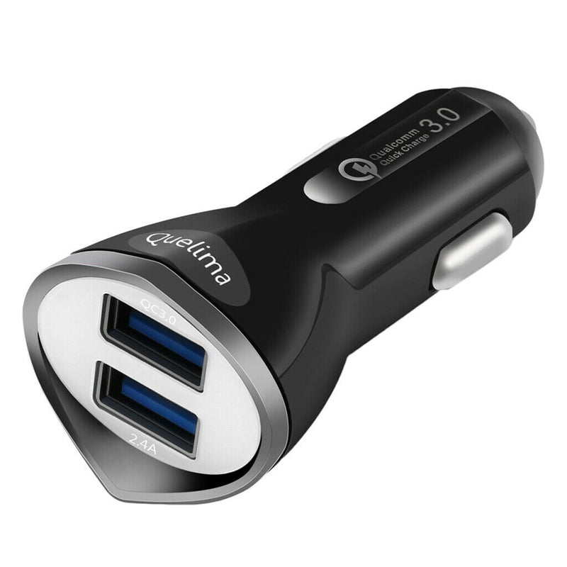 Dual USB Port Car Fast Charger Rapid Car Power Universal Adapter QC3.0 black
