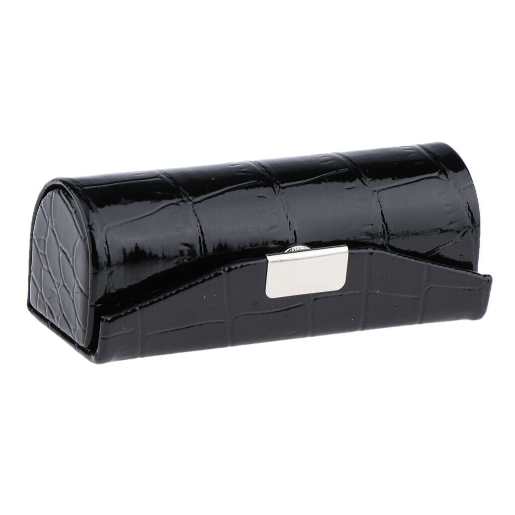 2x Leather Lipstick Case Holder Storage Box with Mirror for Purse Black/Red