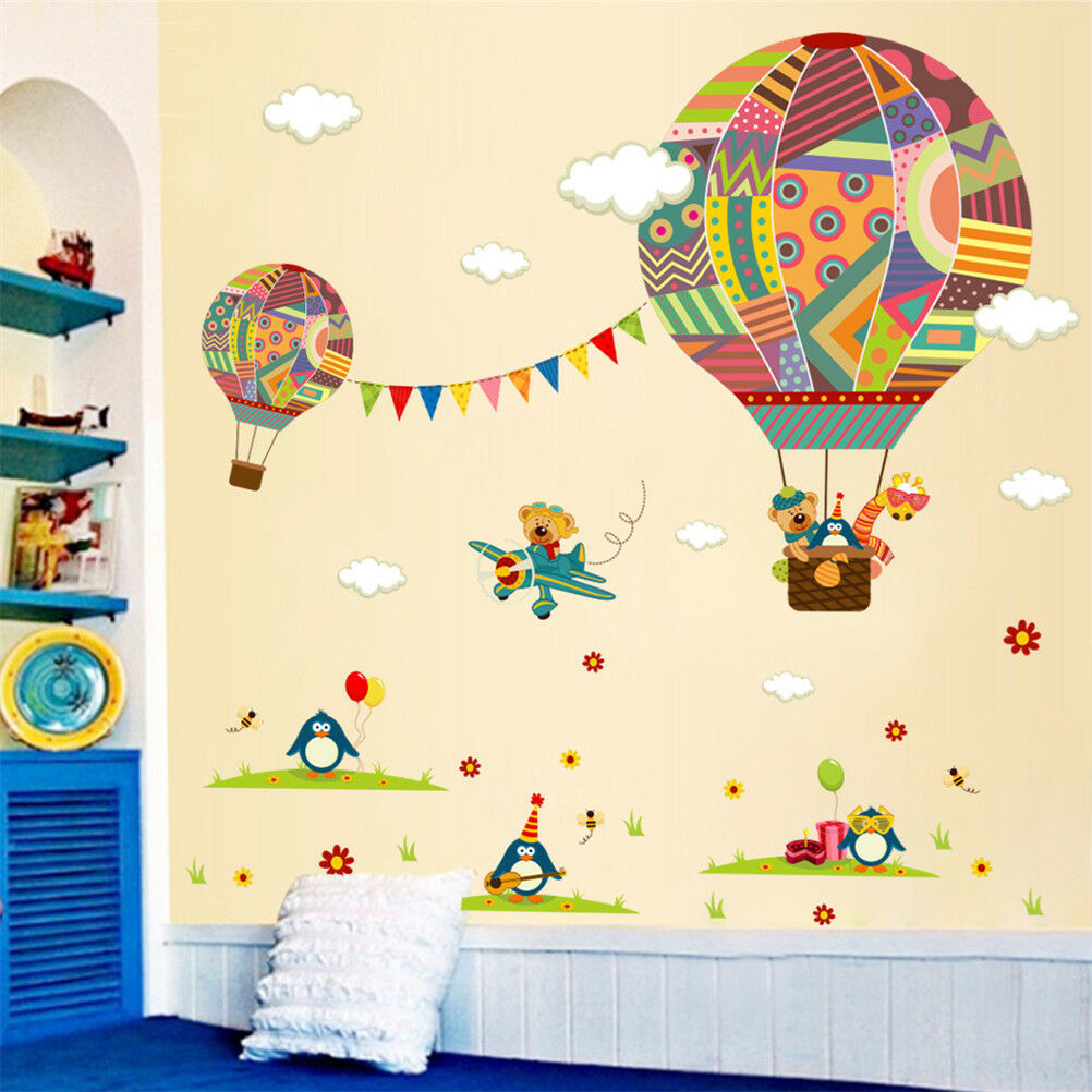 Cartoon Hot Air Balloon Pattern Wall Stickers for Kids Room Decor WallStic.l8