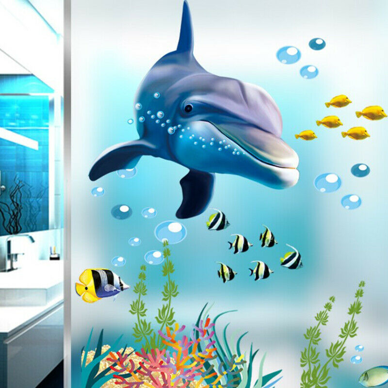 Dolphin Fish Aquarium Ocean Wall Stickers For Kids Rooms Bathroom Kitchen.l8