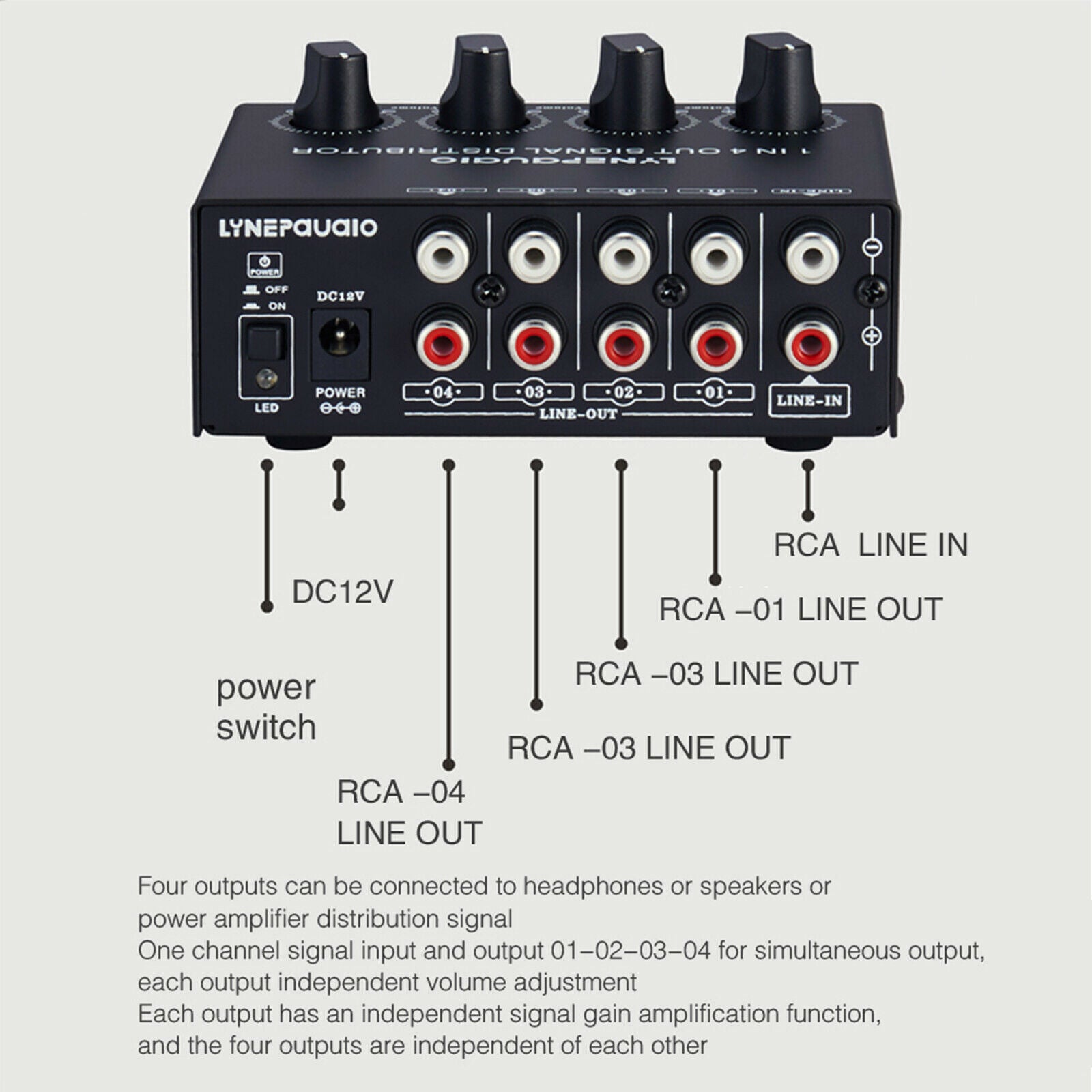 Home Signal Amplifier 1 In 4 Out Distributor Front Stereo No Loss Sturdy