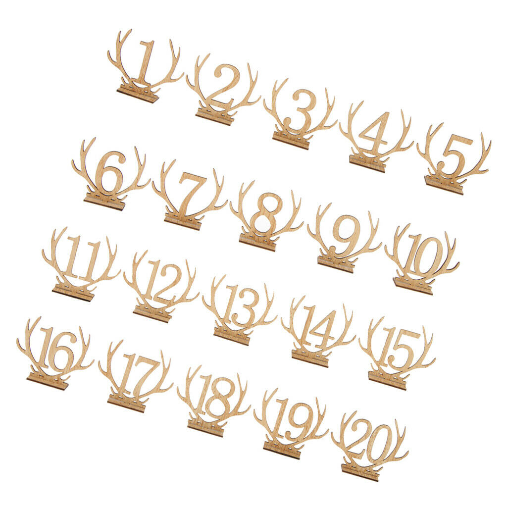 Wooden Antler Freestanding 1-20 Table Number Sign Stand Wedding Table Decor