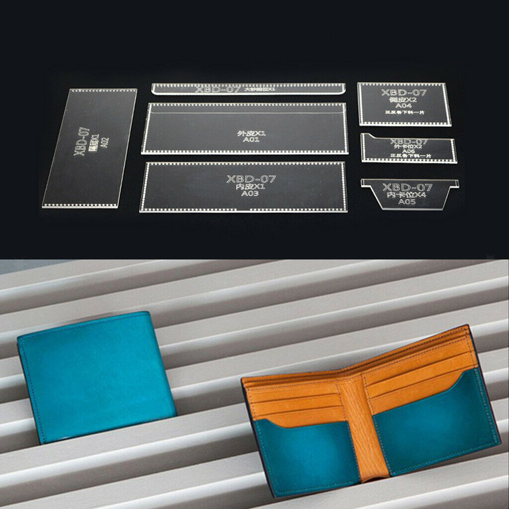 7pcs Short Wallet Acrylic Leathercraft Template Pattern for DIY Purse Making
