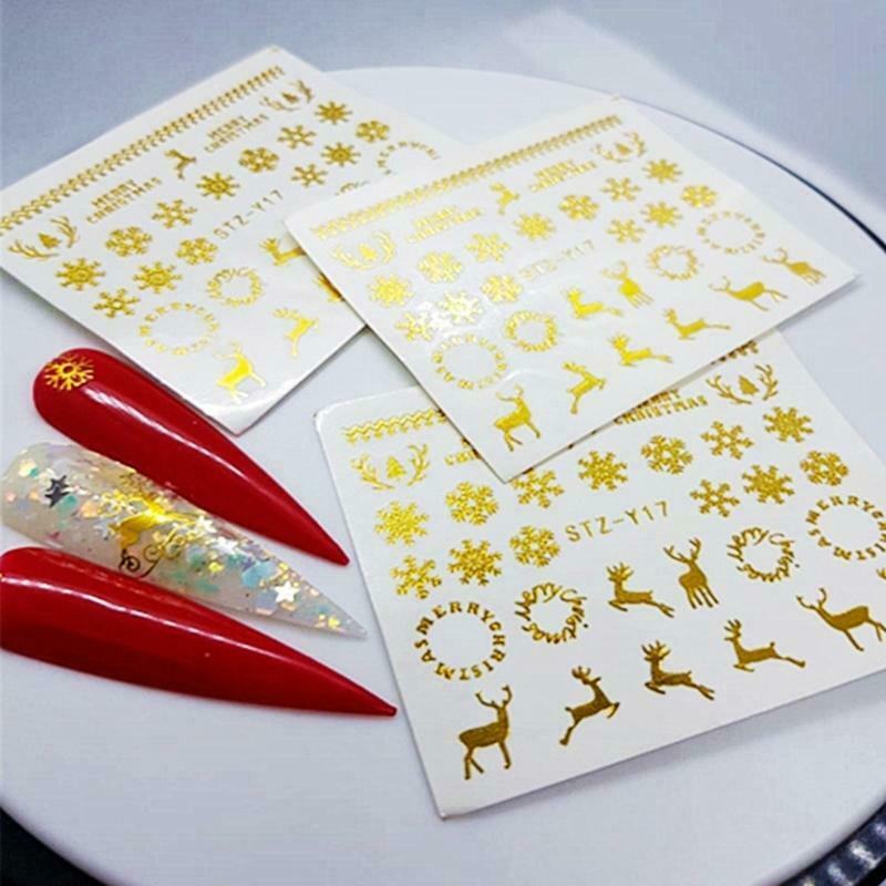 16 Sheets Christmas Snowflake Deer Nail Art Stickers Shiny Water Transfer Decals