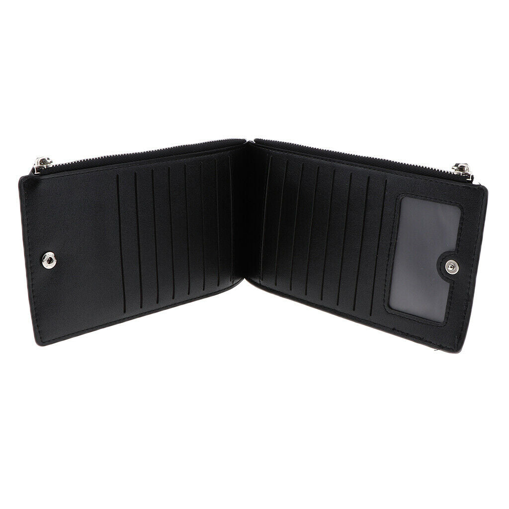 Men's Long Bifold Walllet Card Holder Thin Purse with Zipper Pocket Black