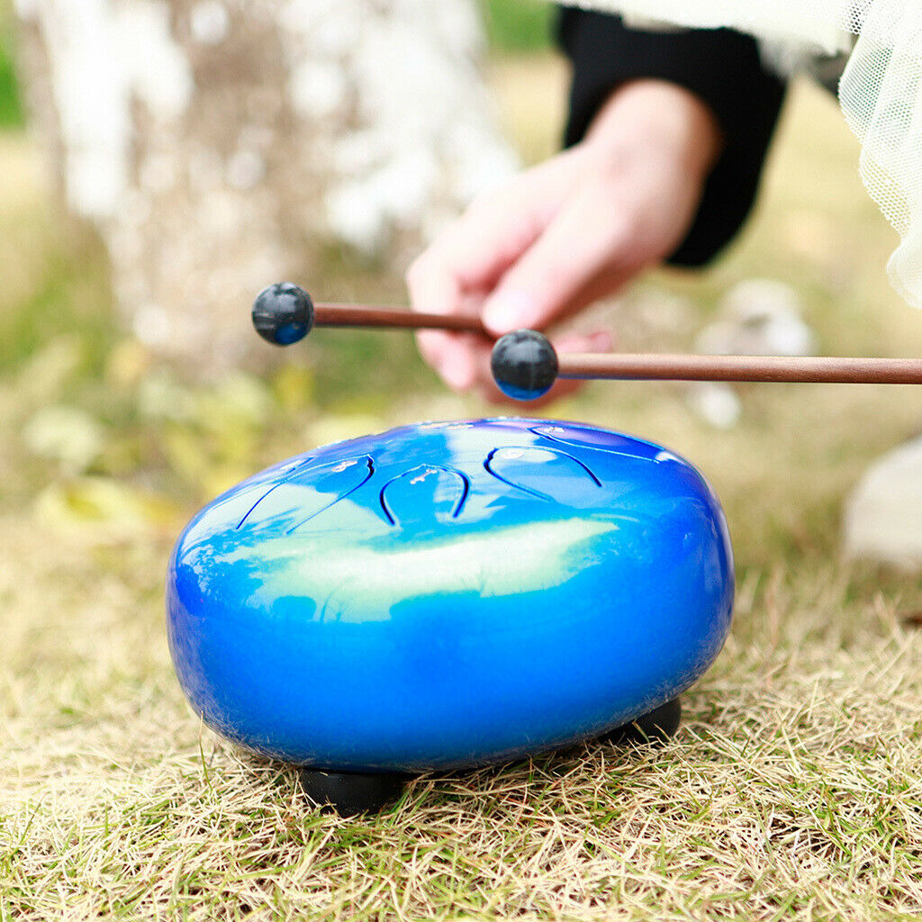 6" Steel Tongue Drum Hand Pan Drum w/ Bag Mallets Yoga Meditation Royal Blue