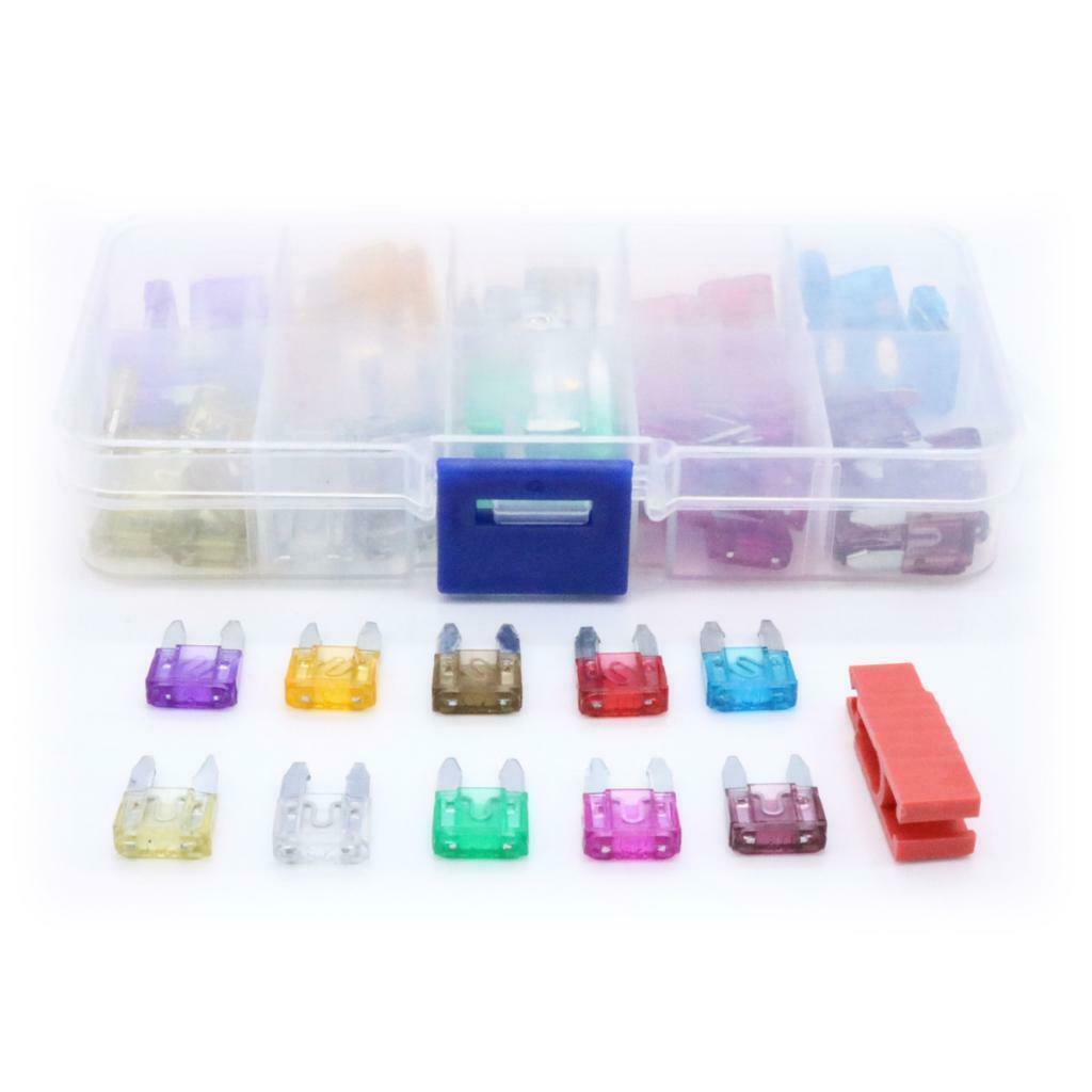 100 Pieces Automotive Car Motorcycle 3A-40A Mini Blade Fuses Kit With Puller