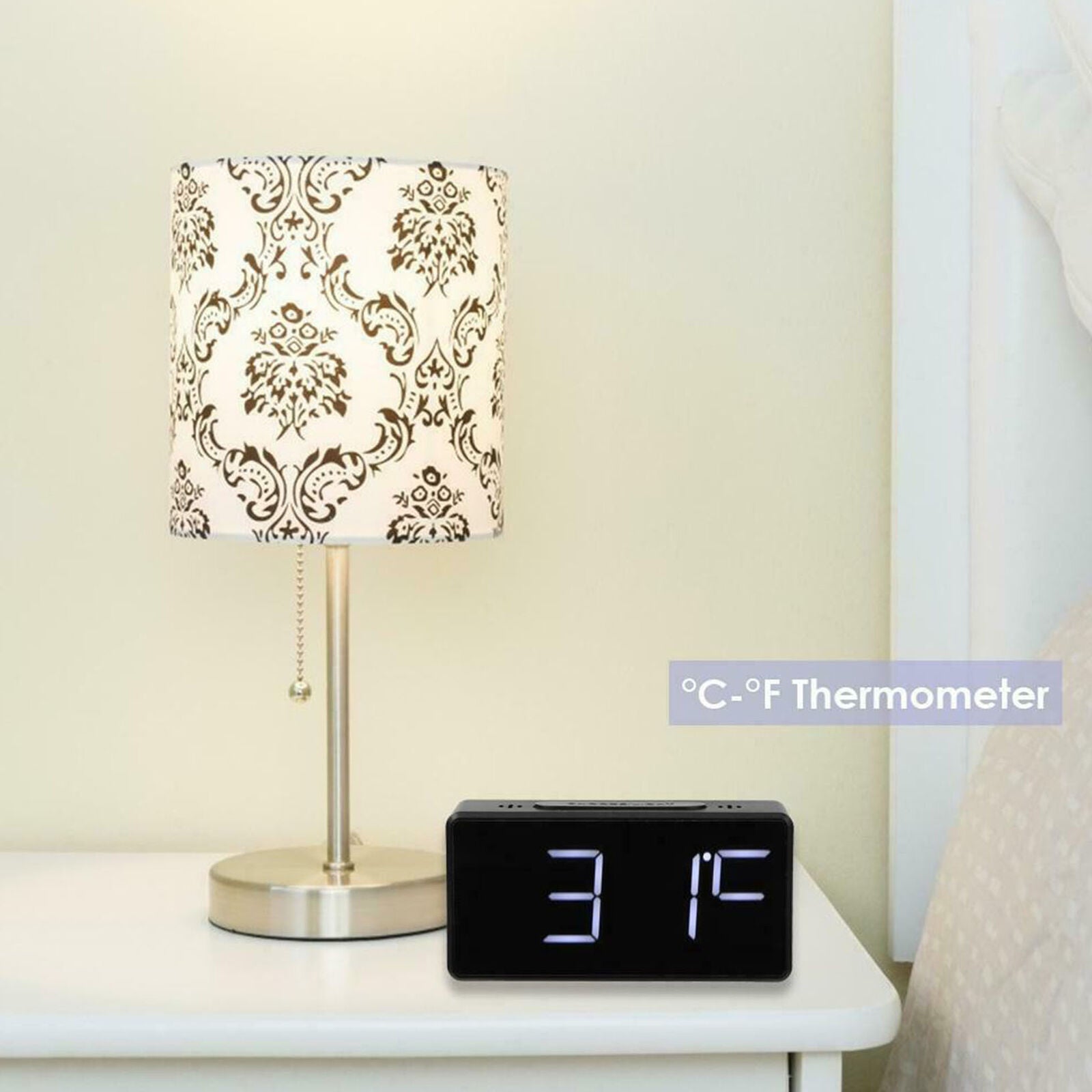 Electric Digital LED Alarm Clock Snooze Table USB Clock Temperature Thermometer