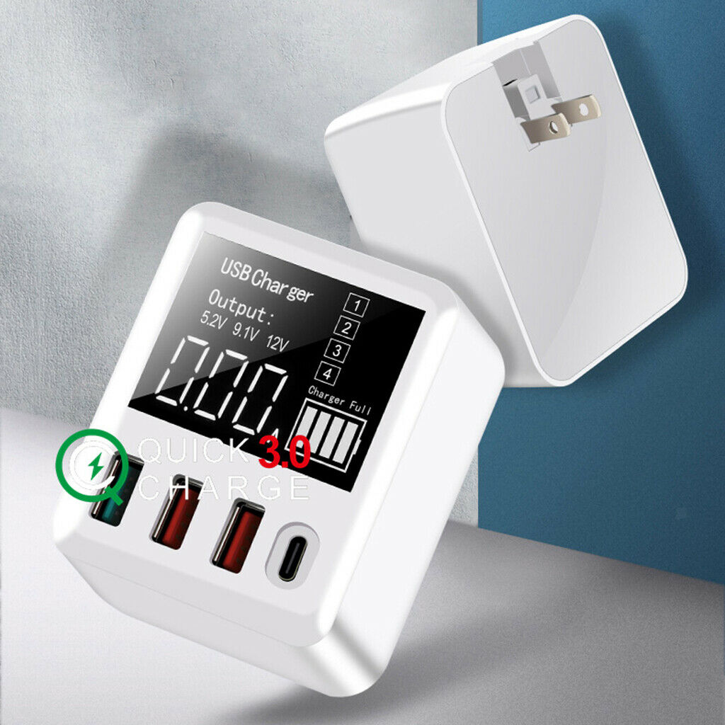 4 Multi-Port USB Wall Travel Charger QC 3.0 Quick Charging Station LED Display