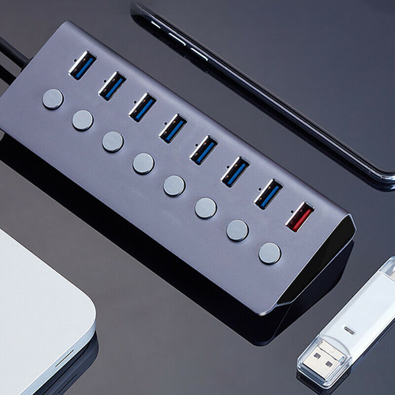 5V/3A 7 Ports USB Splitter 3.0 Independent Switch Extender Hub 1 for 8 Adapter