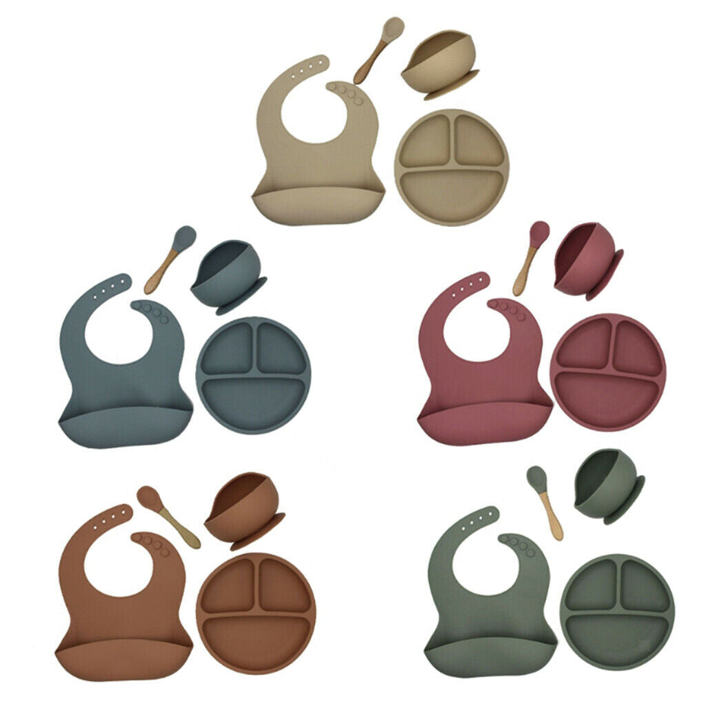 4pcs Silicone Baby Feeding Supplies with Plate Spoons Bib and Bowl Camel