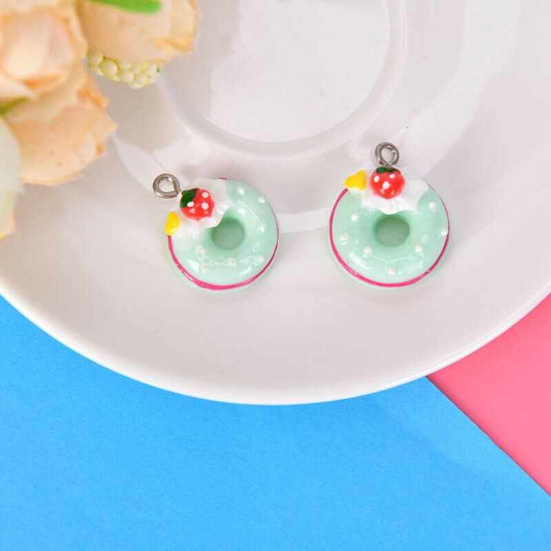 10Pcs/Set Mini Food Doughnut Pendants DIY Decoration Charms Jewelry Findings  DD