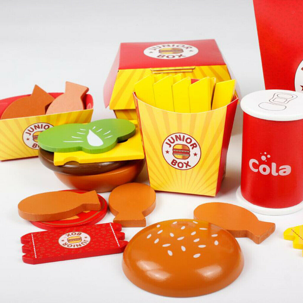 26-Pieces Wooden Fast Food Dinner Set - Burger,