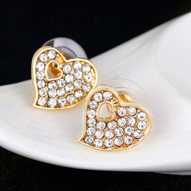 Fashion Jewelry Sets Crystal Heart Necklace Bangle Ring Earrings Wedding .l8