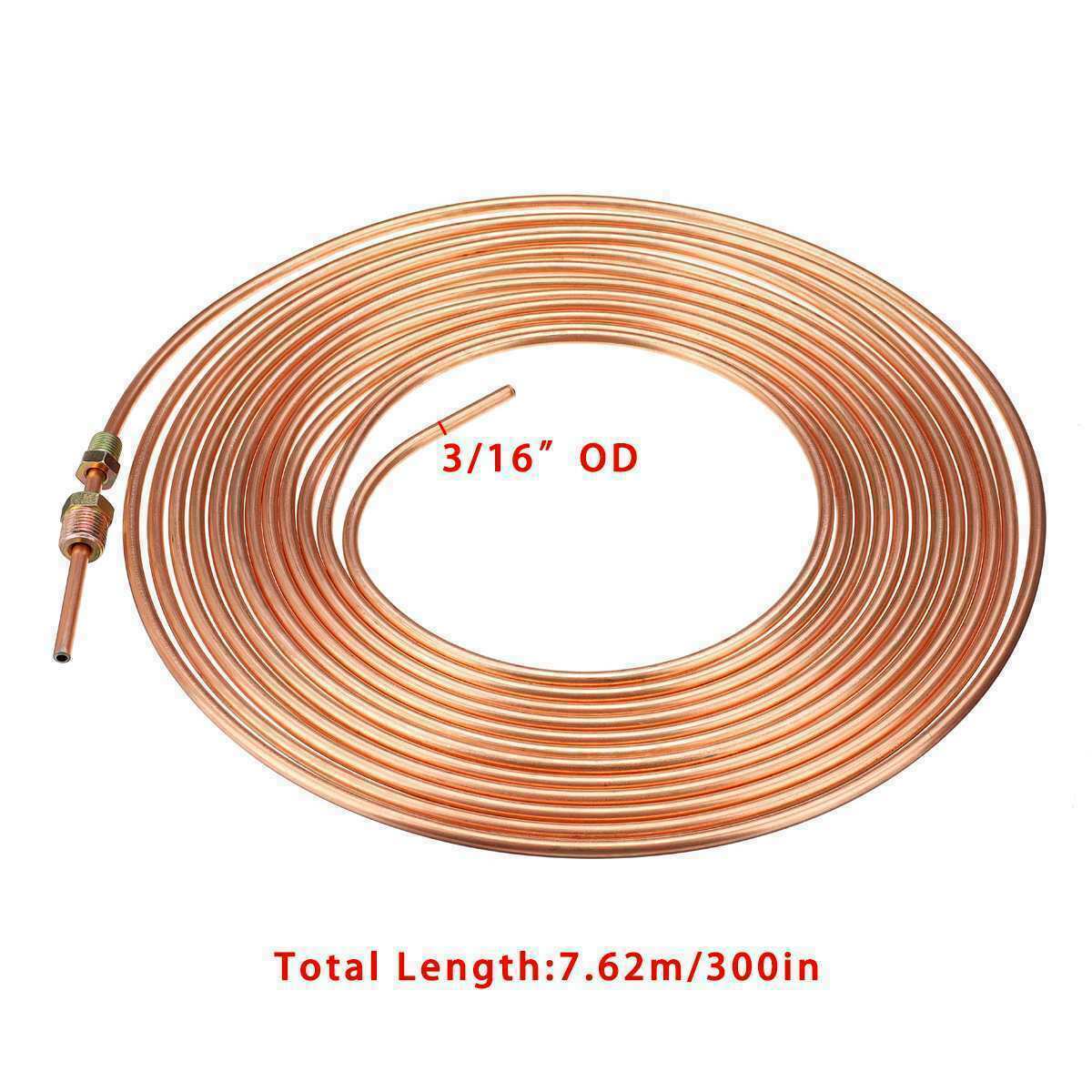 25ft 3/16 Copper Nickel Alloy Brake Line Replacement Tubing Coil and Fitting Kit