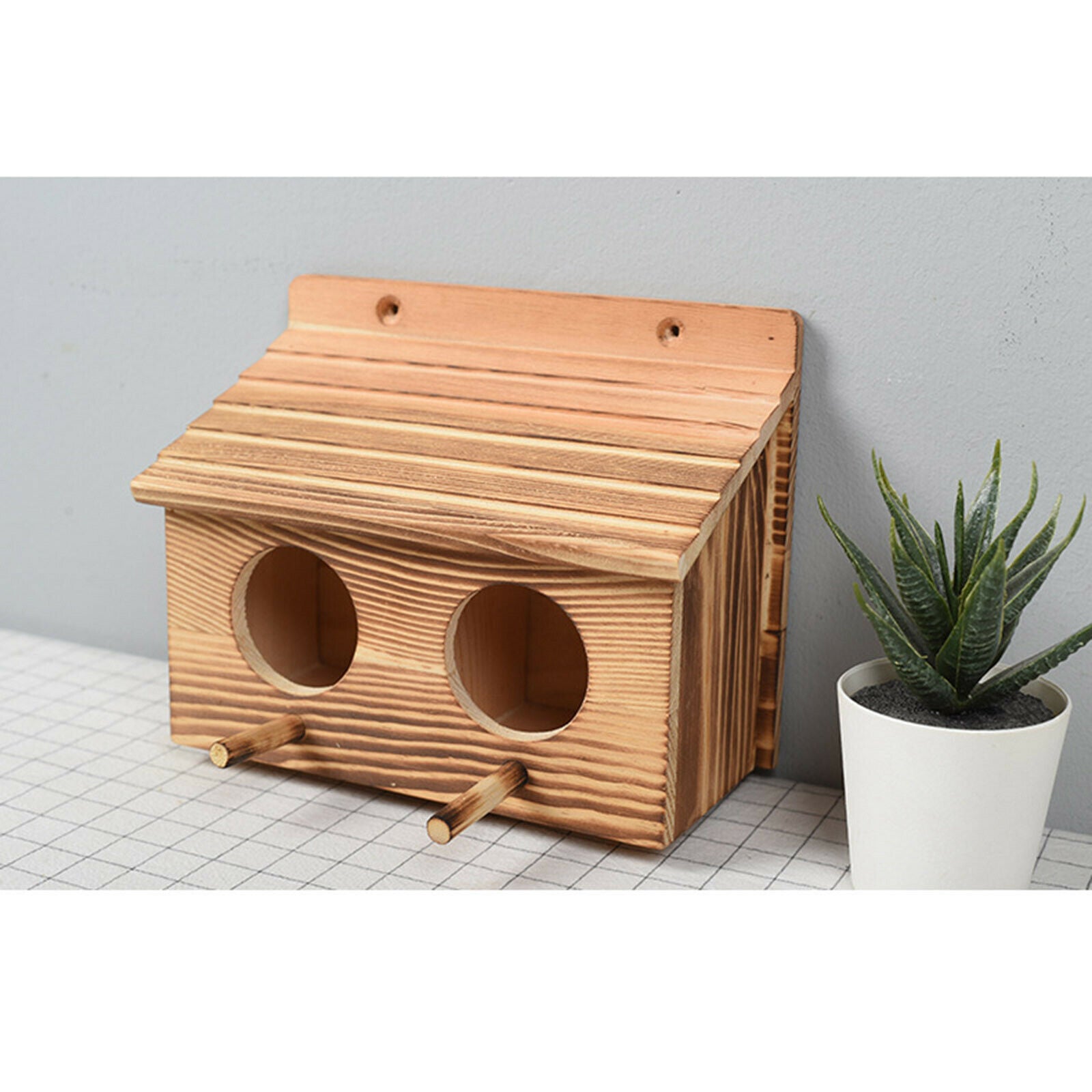 Wooden Birdhouse Garden Decor with 2 Holes