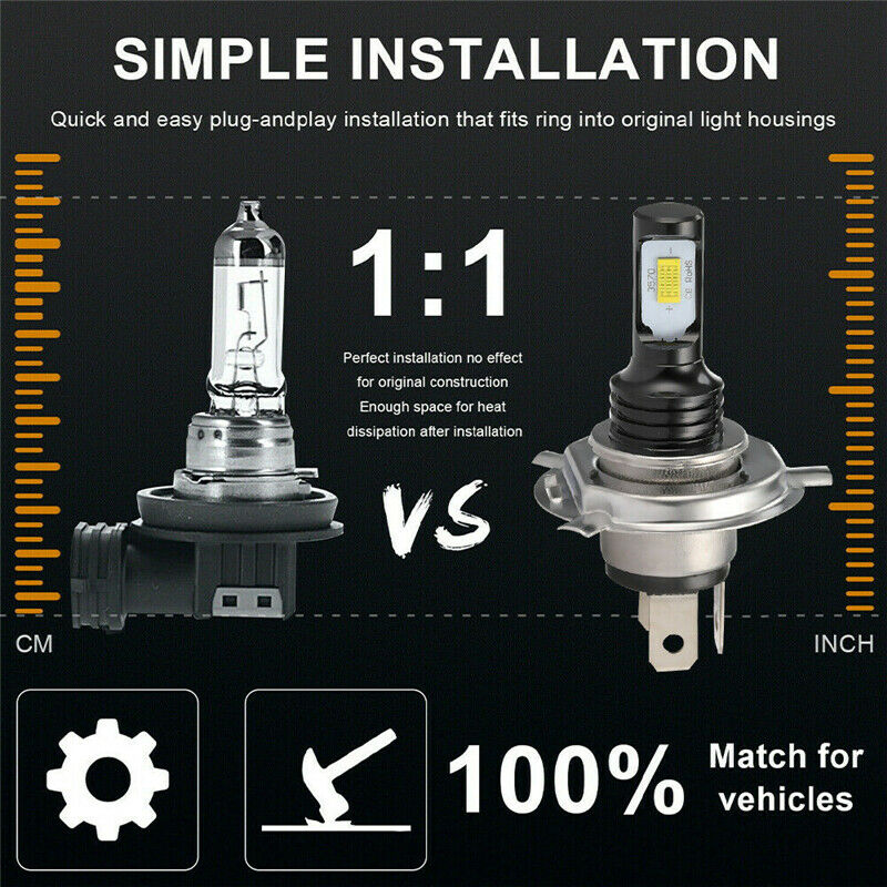 2Pcs H4 LED Fog Lights Car 12V 35W 3570 CSP Headlight Bulbs Xenon 6000K White