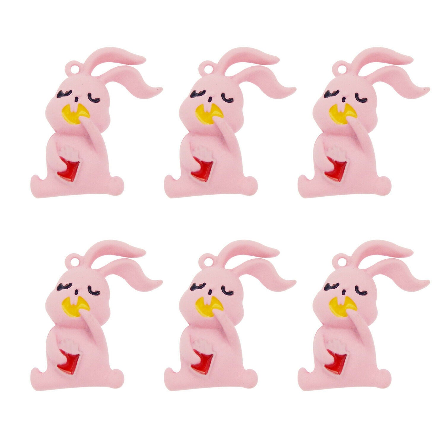 8PC Enamel 23x15mm Pink Rabbit Bunny Animal Pendant Charms for Bracelet Necklace