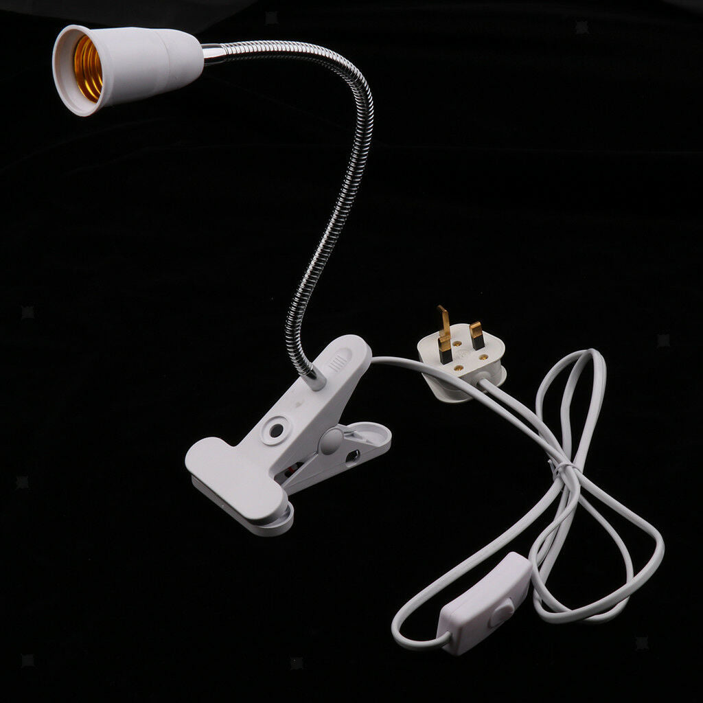 E27 Flexible Clip on Switch LED Light Lamp Bulb Holder Socket Converter UK