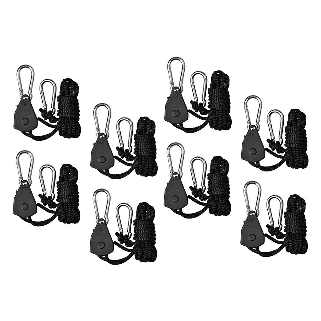 8pcs Black 150lbs 2m Ratchet Rope Grow Light Rope Hanger Garden Supplies