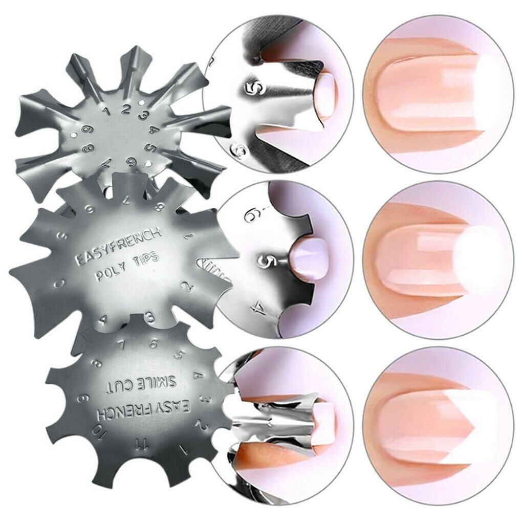 3x Simple French Tip Smile Line Edge Trimmer Multi-Sizes Stencil Plate Tool