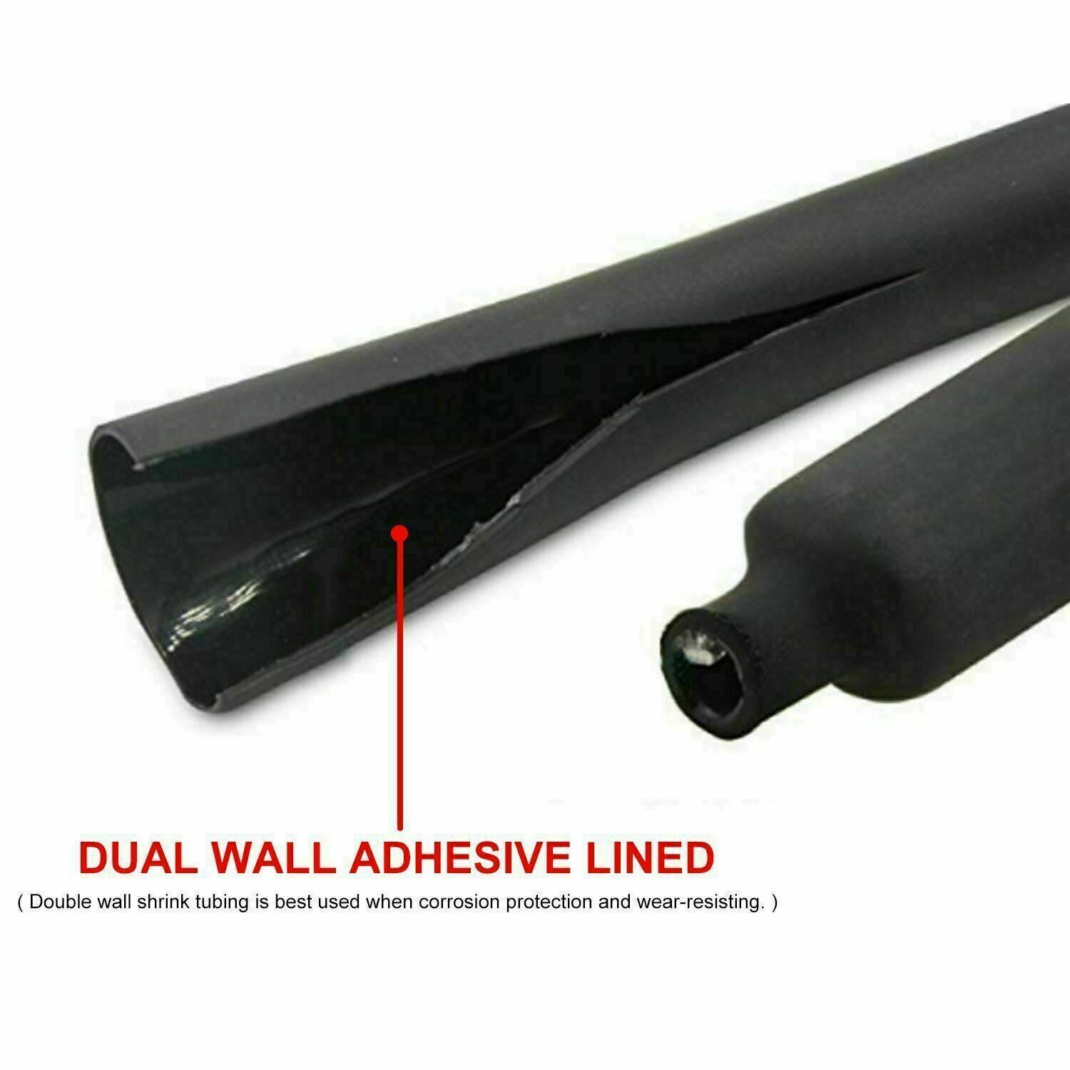 100Pcs Heat Shrink Tubing Marine Dual-Wall Adhesive Lined 3:1 Black&Red&Clear