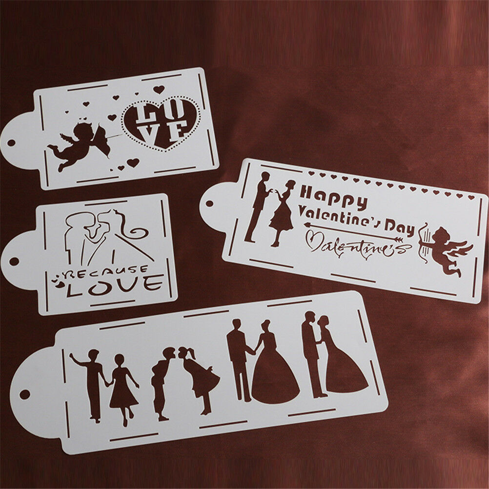 4pcs/set Lovers heart wedding cake Mould Spray Cake Templates StencilMold.l8