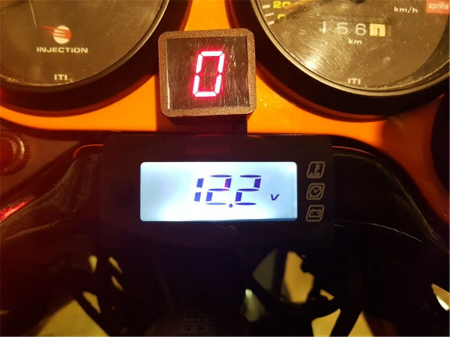 Black Motorcycle Digital Gauge Low Voltage Warning +Clock+Air Temperature Meter