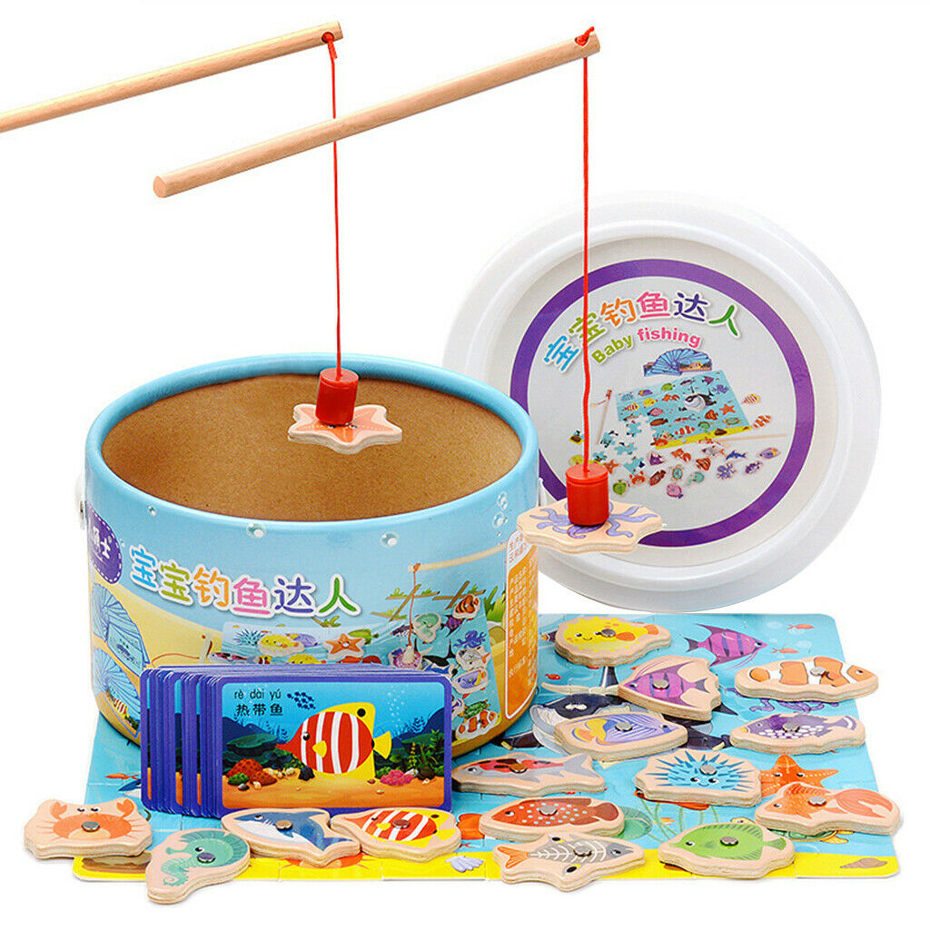 Wooden Marine Animal Puzzle Board Fish Board  Fishing Game Toys