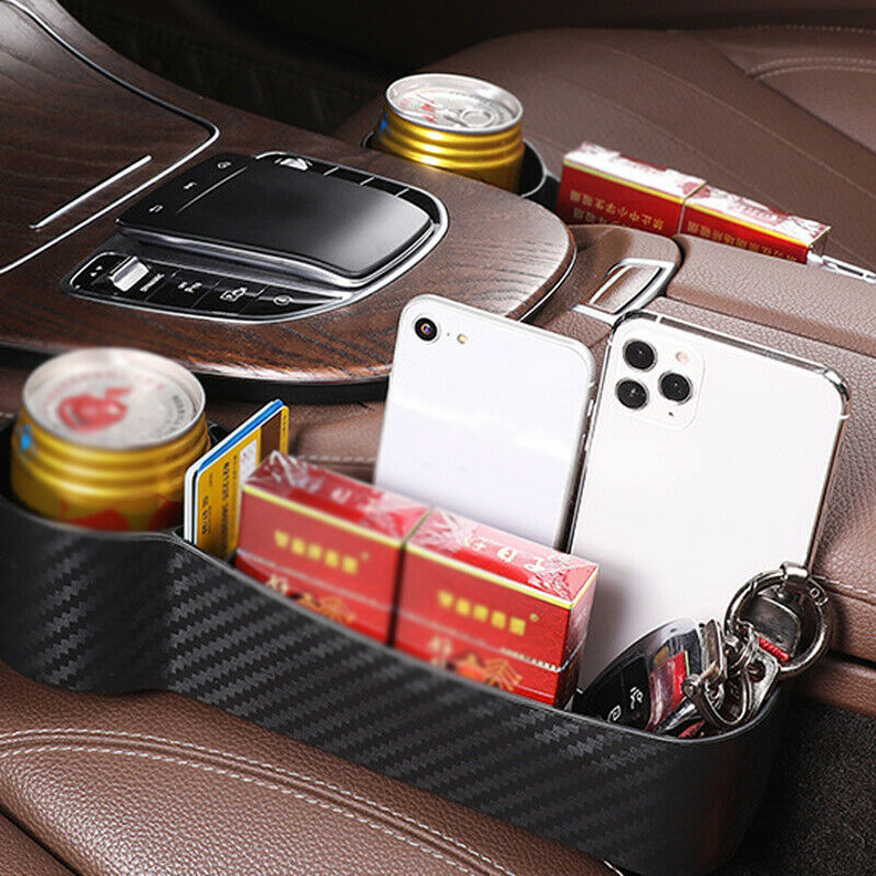 2PCS Car Driver Seat Side Storage Box Catch Organizer Pocket Holder Carbon Color