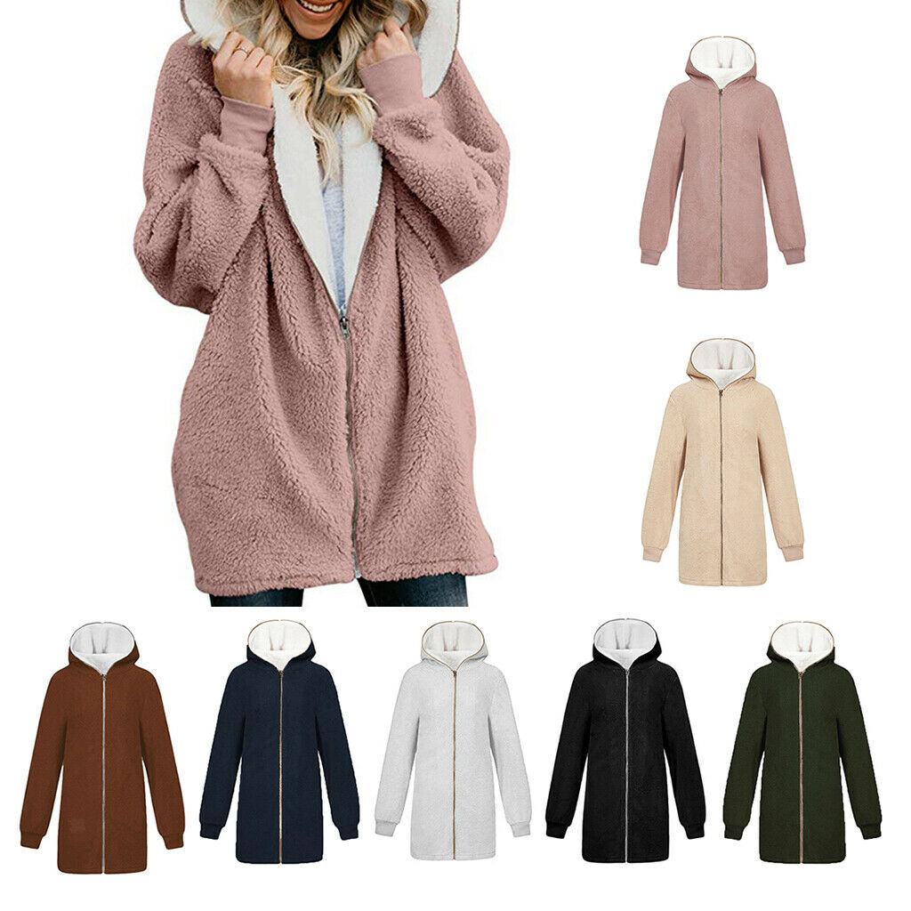 Women Oversized Full Zip Sherpa Hoodie Fleece Jacket with Pockets Grey S