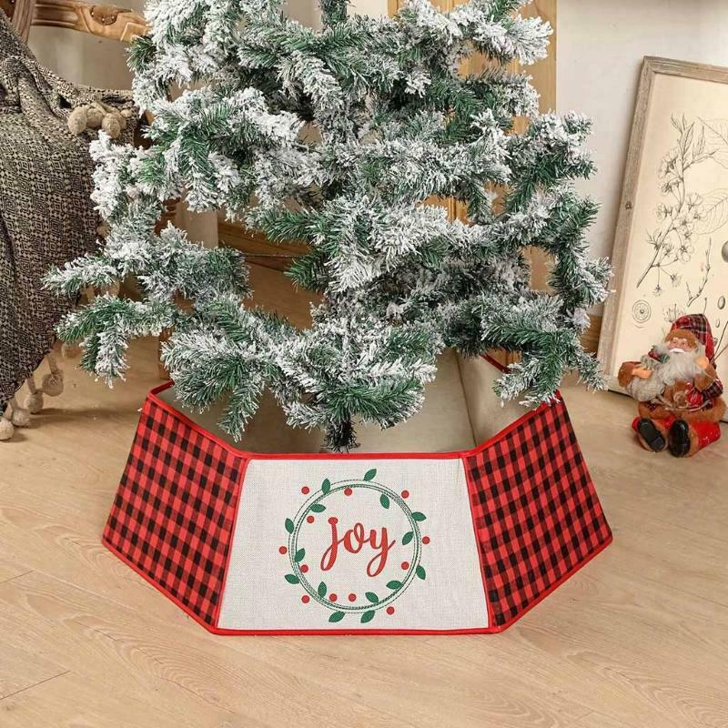 Christmas Plaid "Joy" Print Christmas Tree Skirts New Year Party Holiday Decor