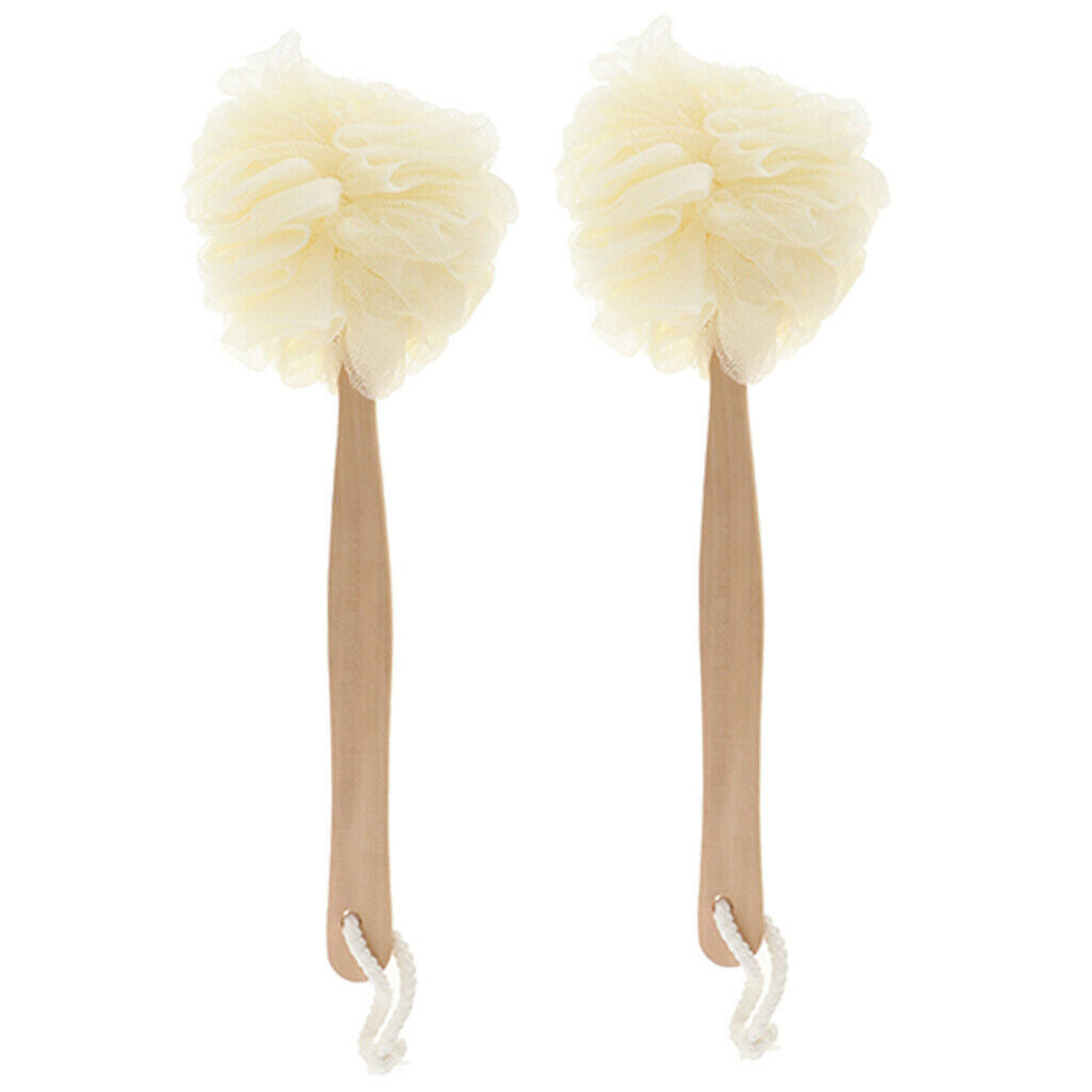 2pcs Long Handle Body Brush Sponge Back Scrubber Body Washing Oneself White