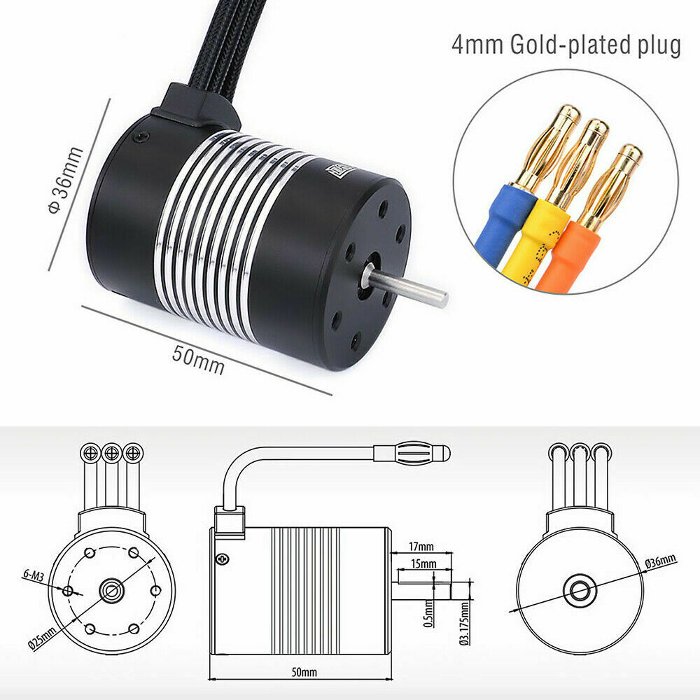 Rocket 3650 Waterproof Sensorless Brushless Motor 5900KV 80A ESC for 1/10 RC Car