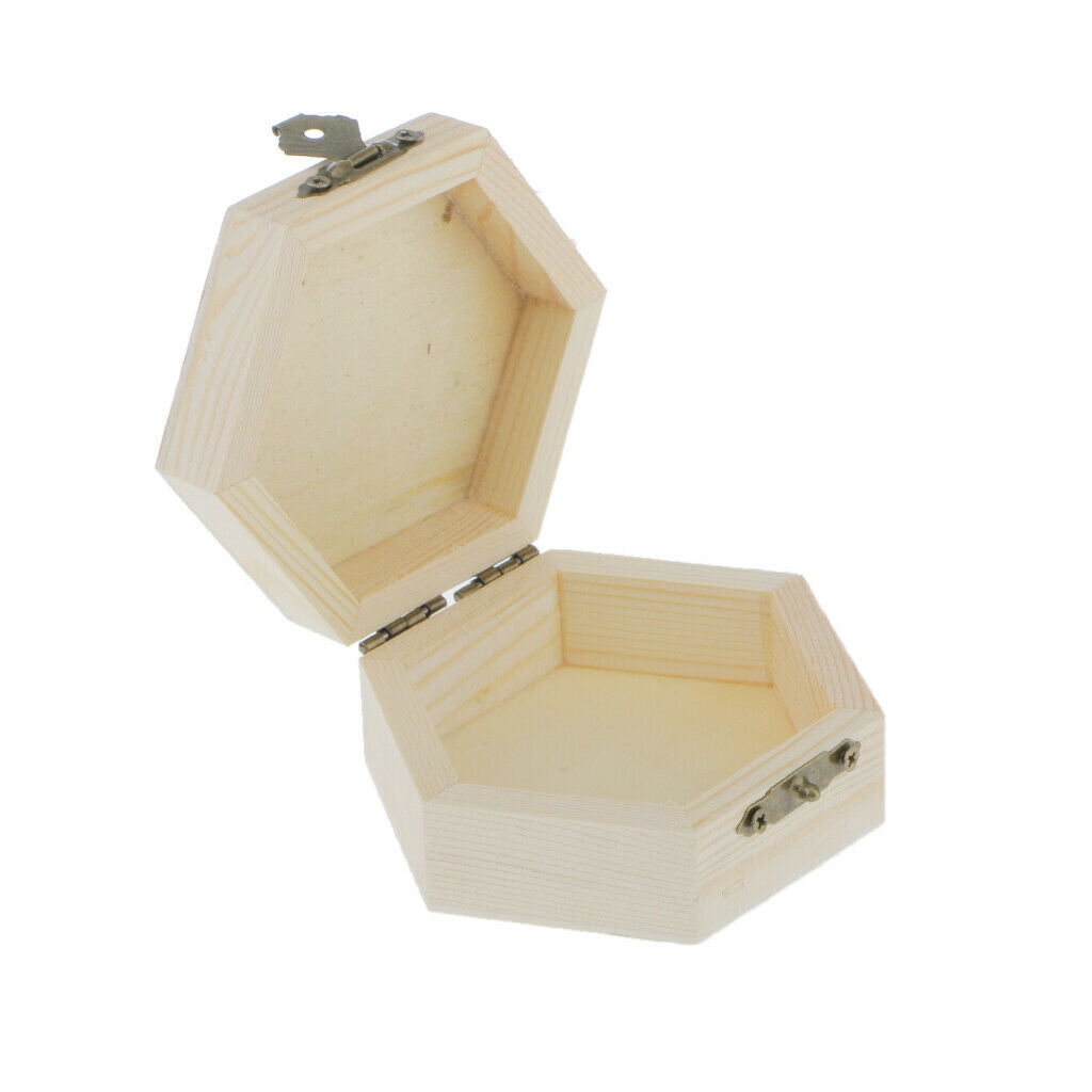 2pcs Mixed Size Unpainted Hexagonal Wooden Jewelry Box Memory Chest Boxes