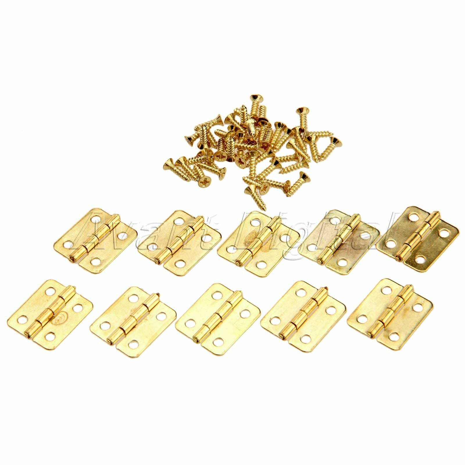 50X Mini Golden Hinge Jewellery Box Cabinet Drawer Door Hardware Hinge w/ Screws