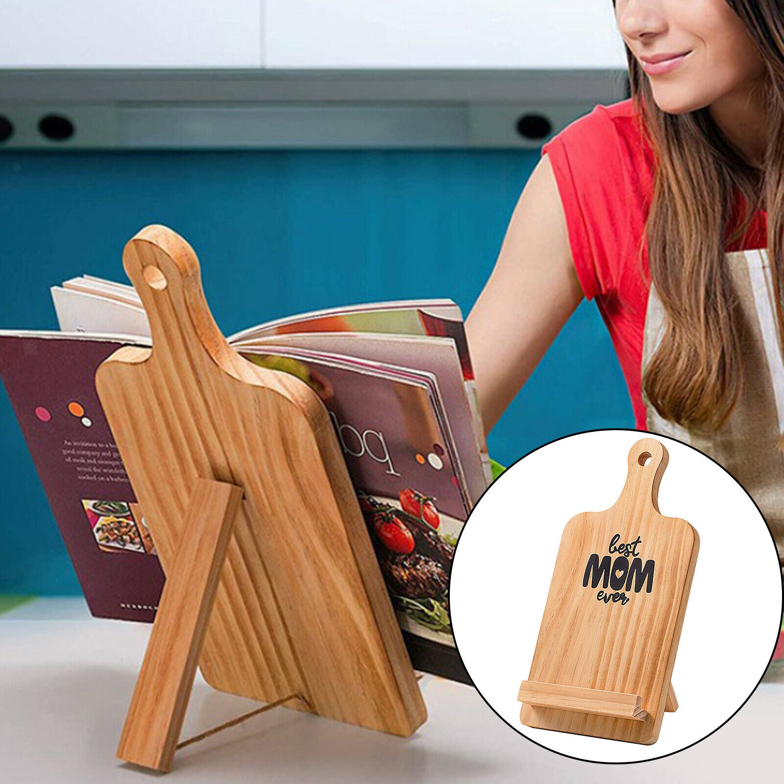 Wooden Cookbook Stand Recipe Display Holder Rack Bookrest Reading Rest