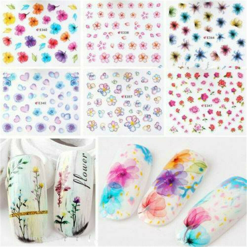 50 Sheets Nail Art Water Decals Stickers Transfers Spring Water Effect Flower UK