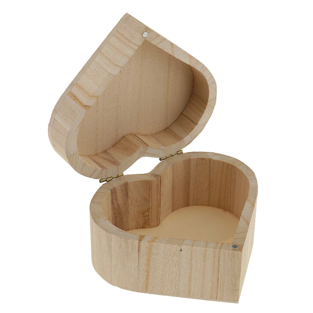 Heart Shape Unfinished Wooden Jewelry Gift Box for Kids - DIY Craft Toys