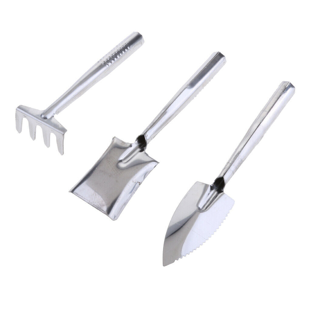 3pcs Mini Garden Gardening Plant Tools Set Stainless Steel Shovel Rake Spade