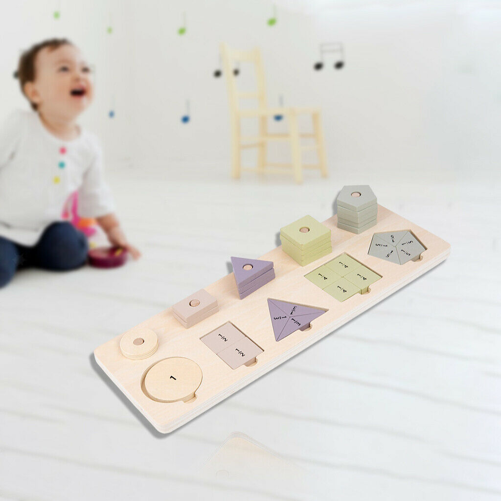 Wooden Montessori Educational Math Toys Geometric Block Fraction Puzzles
