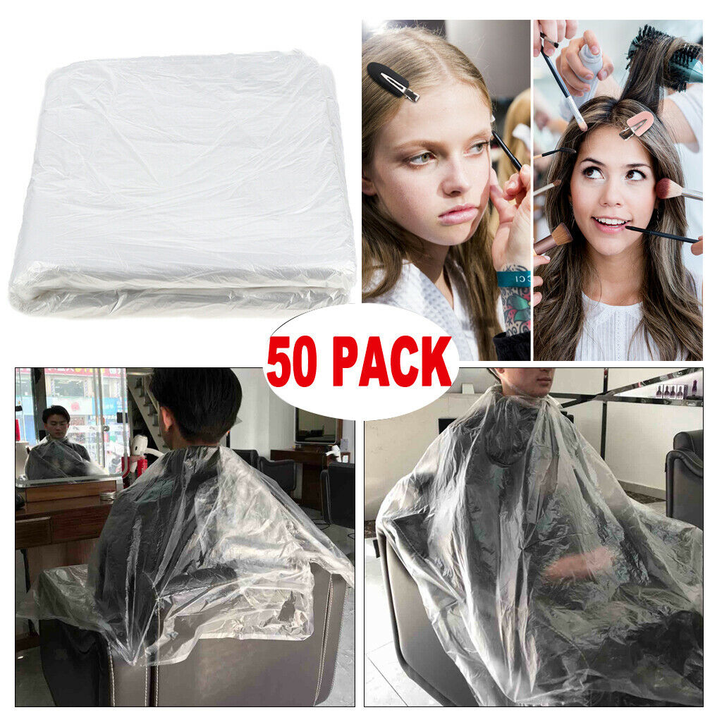 50 Pieces Disposable Haircutting Capes Barber Home Shawl Apron + 8Pcs Hair Clips