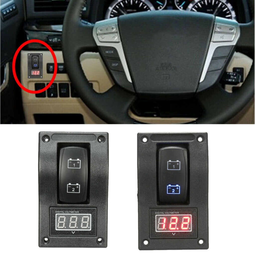 New Car Dual Battery Test Panel Rocker Switch LED Voltmeter