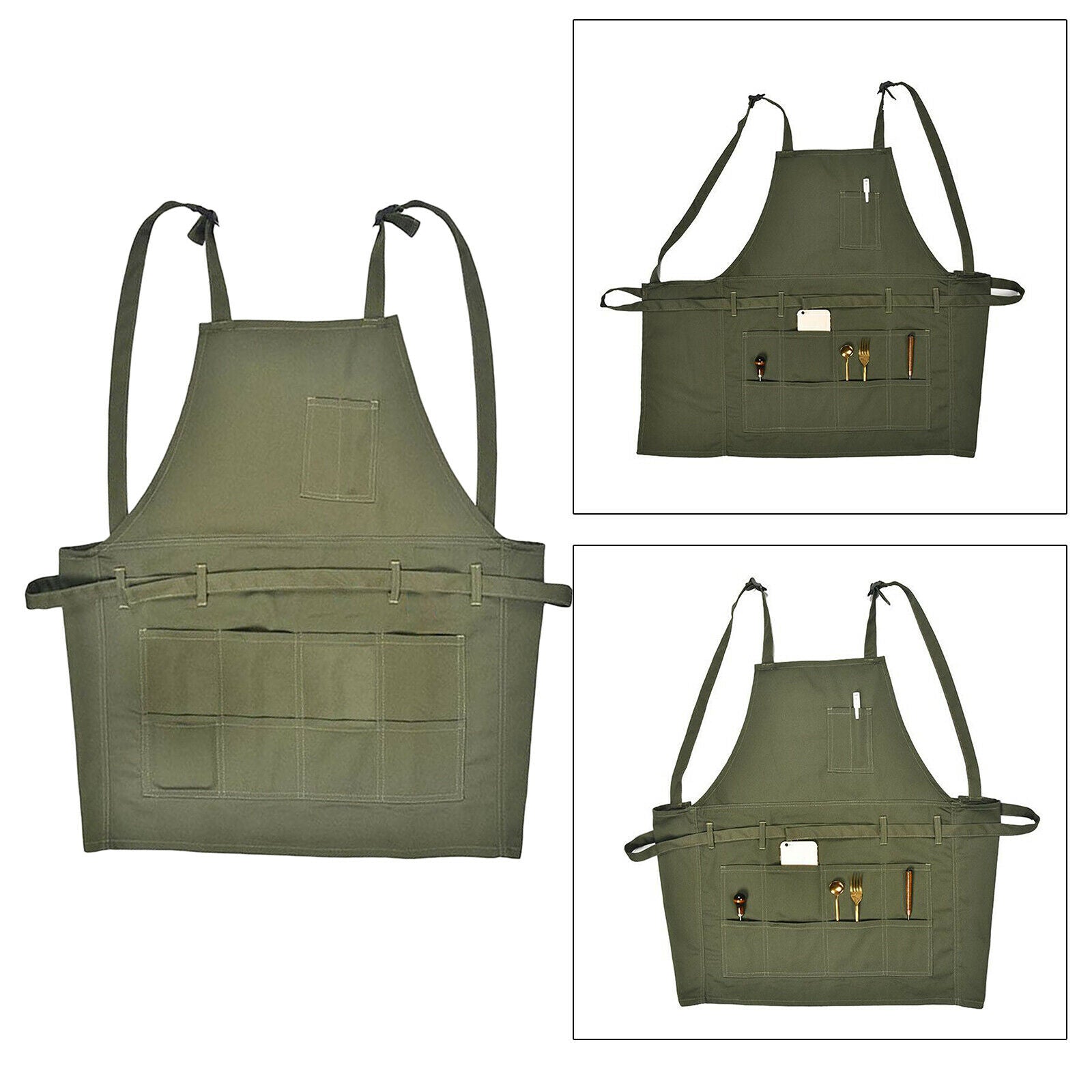 Canvas Bib Apron with Strap for Crafting Artist Teacher Chef Cook Painter