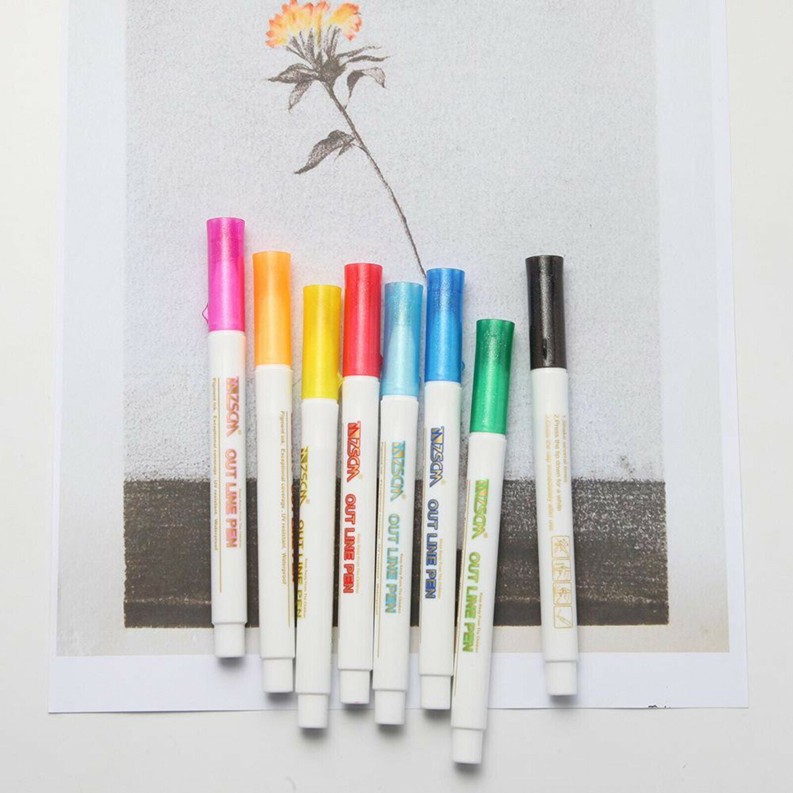 8 Colors Metallic Markers Double Line Outline Pens Writing Drawing Pens Painting